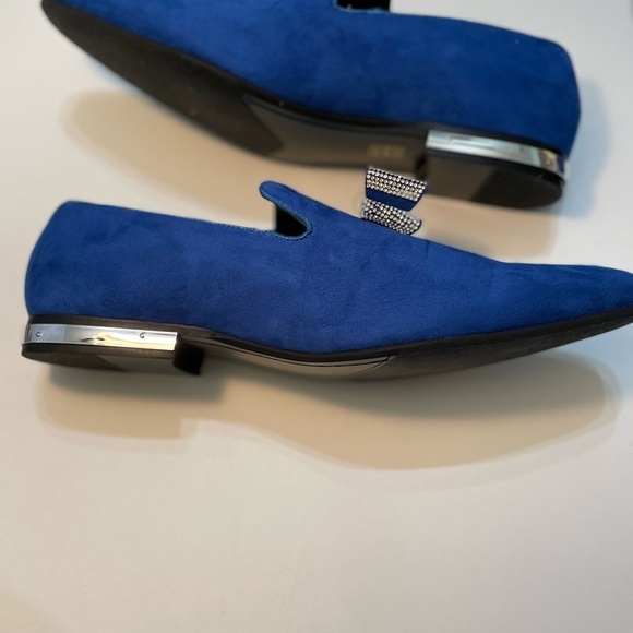 Amali Royal Blue Loafers with Crystal Bow Shoes Size 15 SB-6